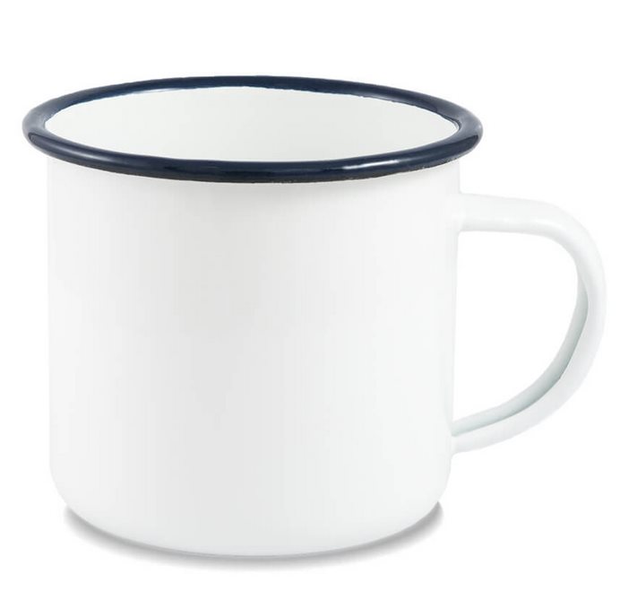 Enamel steel mug for sublimation - white with a navy blue rim