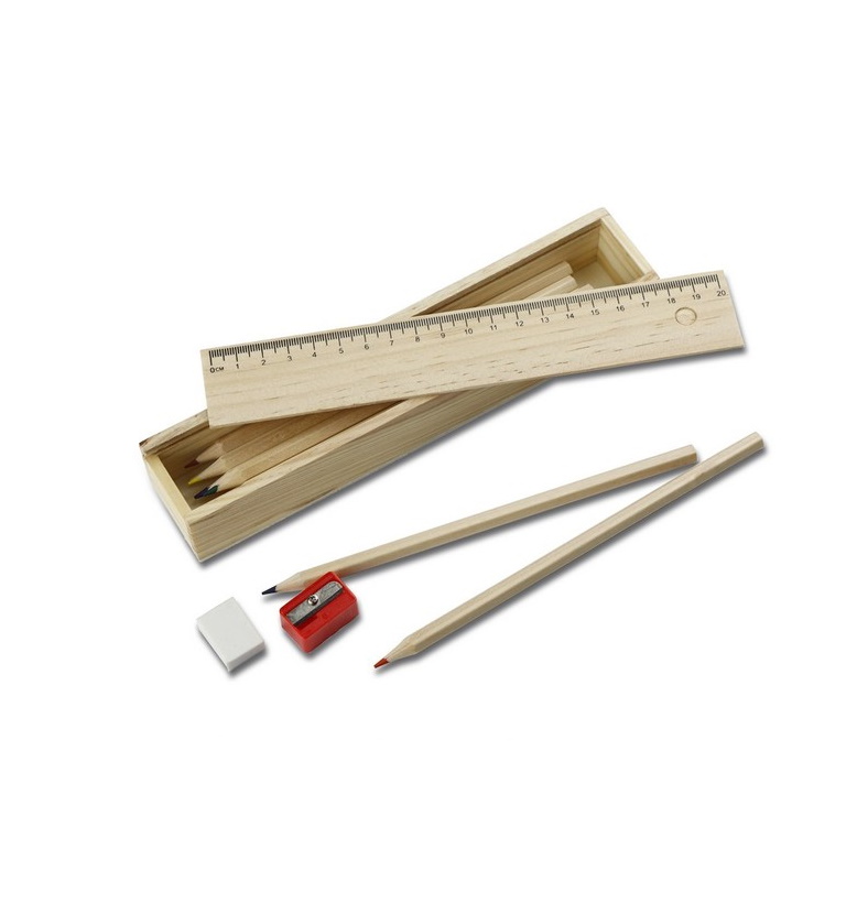 School set - wooden pencil case with front - ruler to print