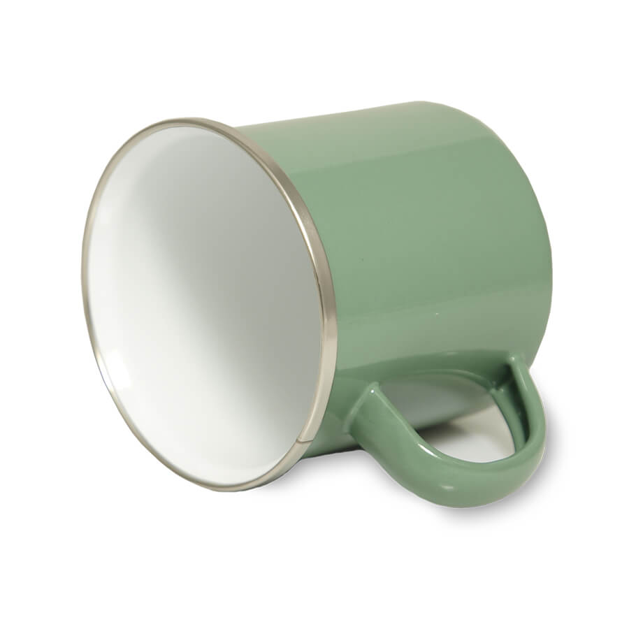 Enamel steel mug for sublimation - khaki with a silver rim