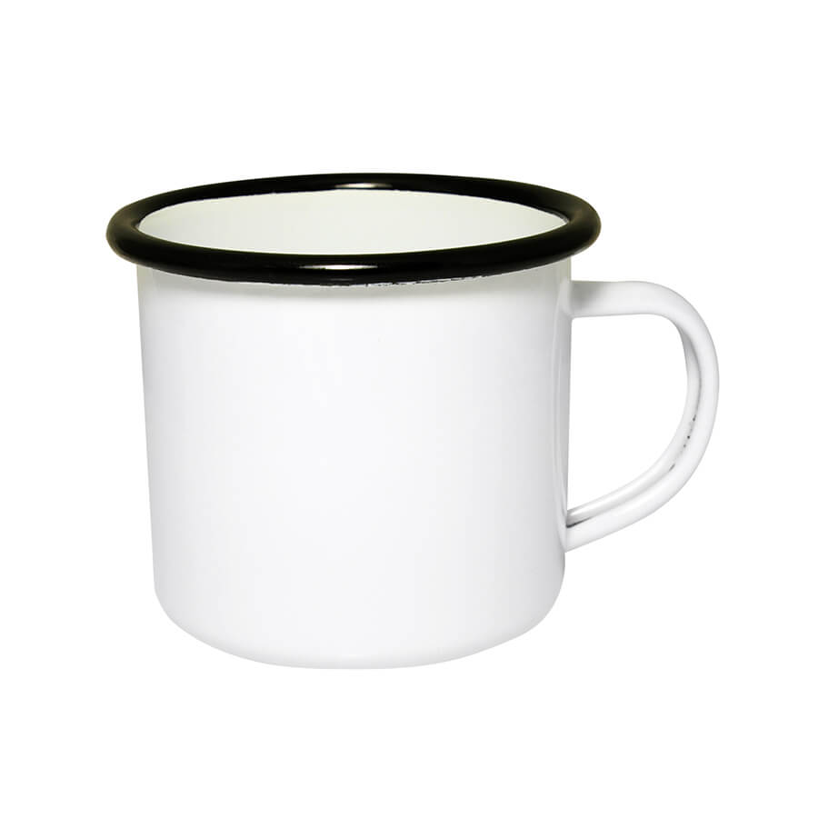 Enamel steel mug for sublimation - white with a black rim