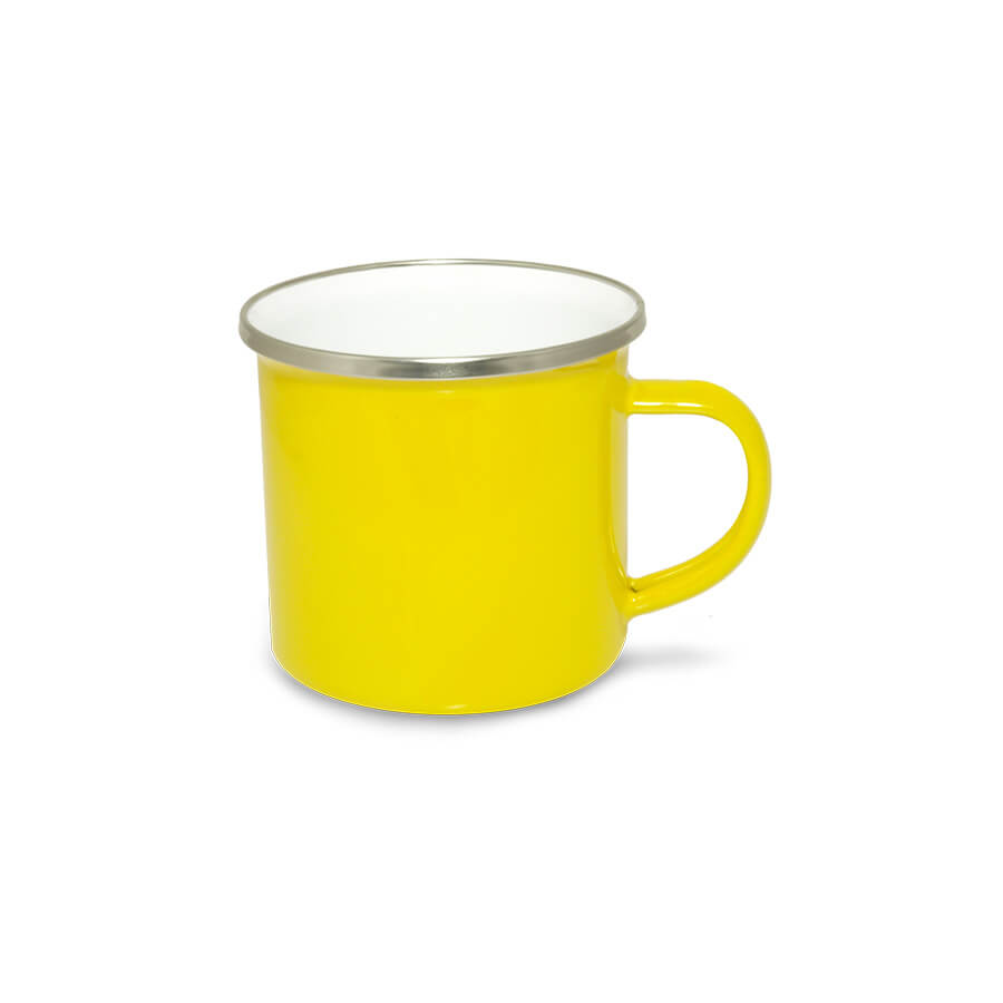 Enamel steel mug for sublimation - yellow with a silver rim