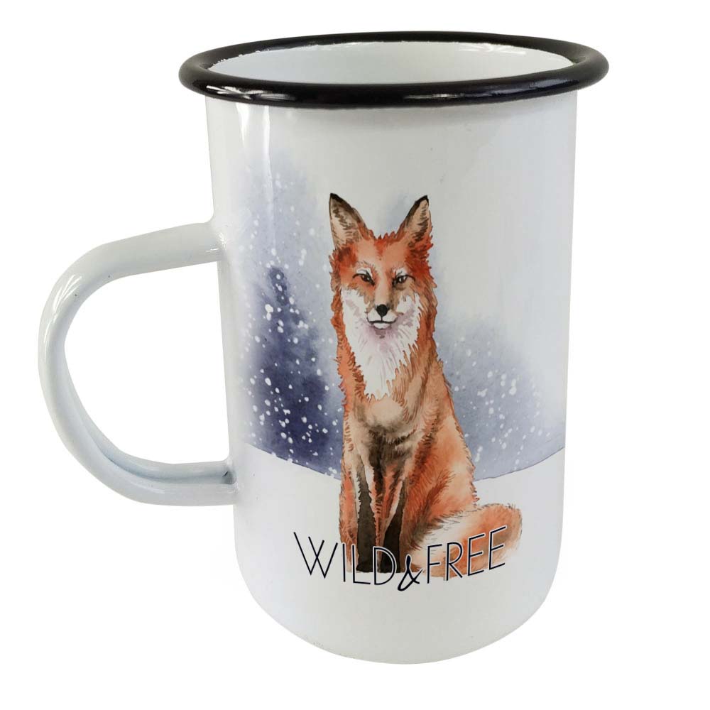 Tall enamel steel mug for sublimation - white with a black rim