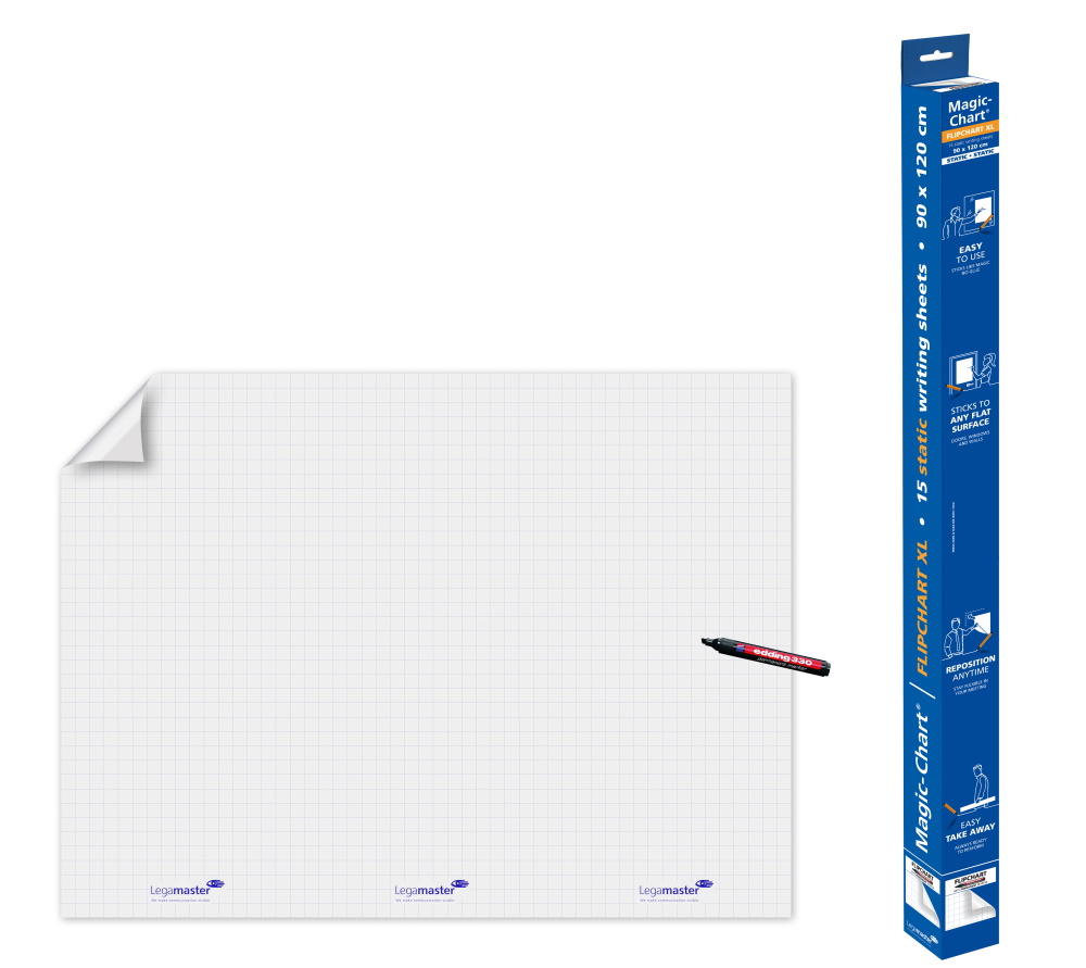 Magic Chart - elektrostatyczny niesuchościeralny flipchart z markerem - biała folia w kratkę
