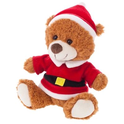 Brown teddy bear with Santa suit