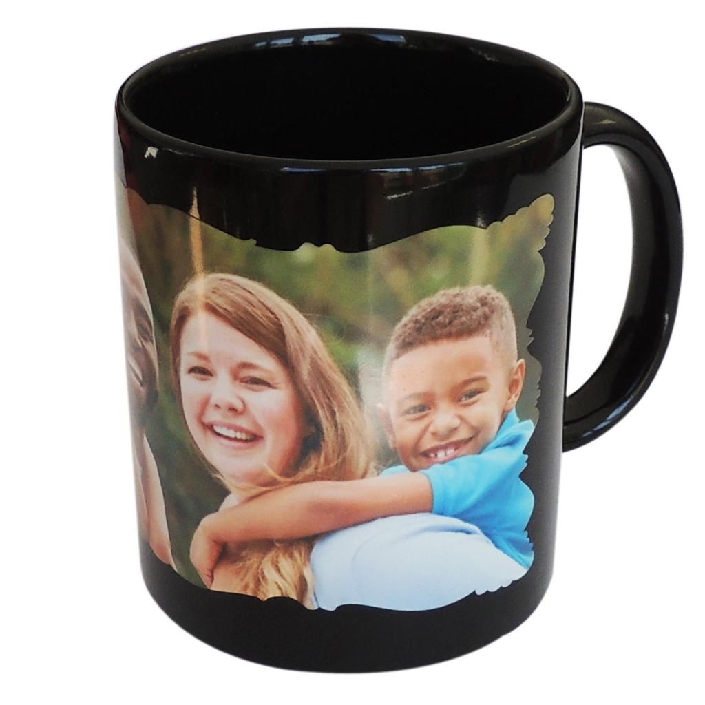 Black mug with white zigzag field for sublimation