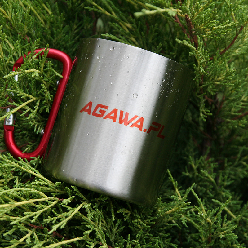 Metal inox mug for sublimation outprint with red handle carabiner type