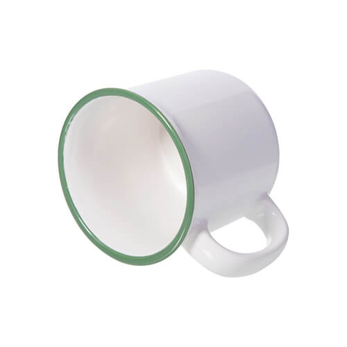 Kubek ceramiczny w stylu retro do sublimacji - biały z zielonym rantem