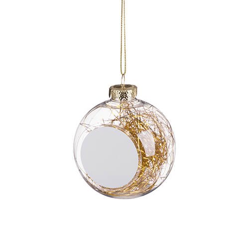 Transparent christmas bauble for sublimation - gold threads inside