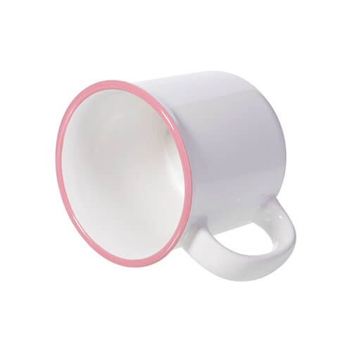 Kubek ceramiczny w stylu retro do sublimacji - biały z różowym rantem