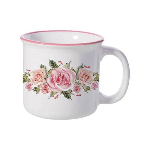 Kubek ceramiczny w stylu retro do sublimacji - biały z różowym rantem