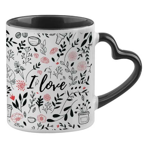 Sublimation mug with colour inside and heart shape handle