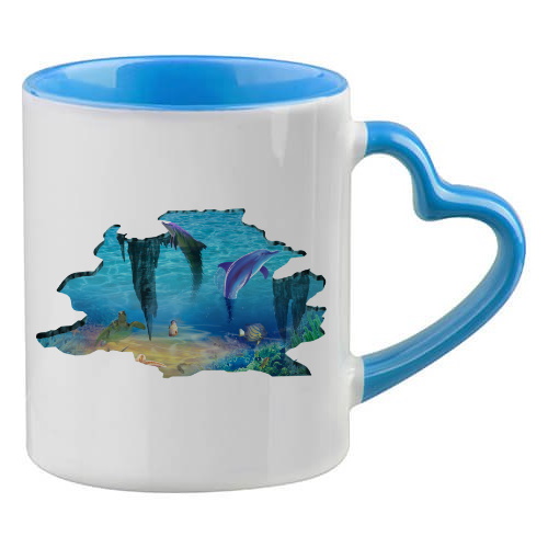 Sublimation mug with colour inside and heart shape handle