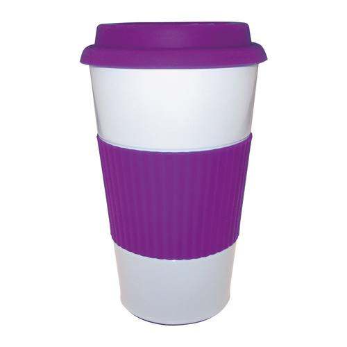 Steel thermal mug with a silicone band and lid - conical