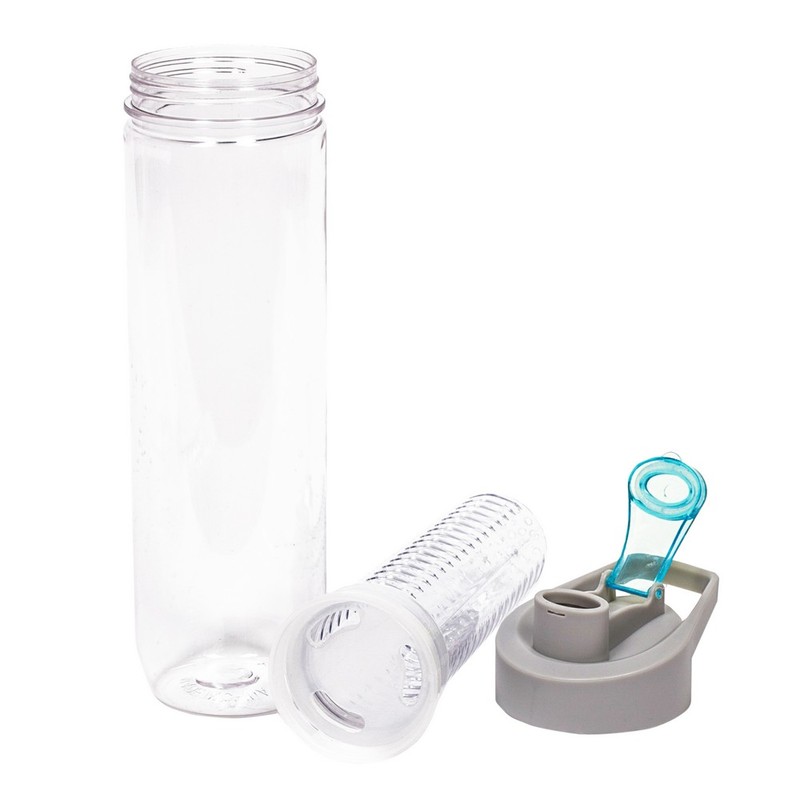 Bottle with insert for ice and fruit - gray-blue lid