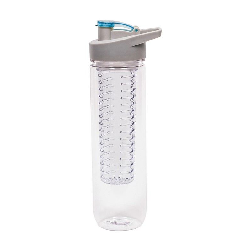 Bottle with insert for ice and fruit - gray-blue lid