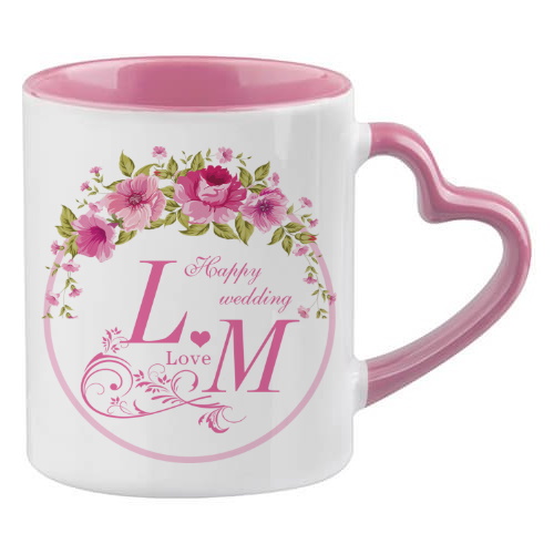 Sublimation mug with colour inside and heart shape handle