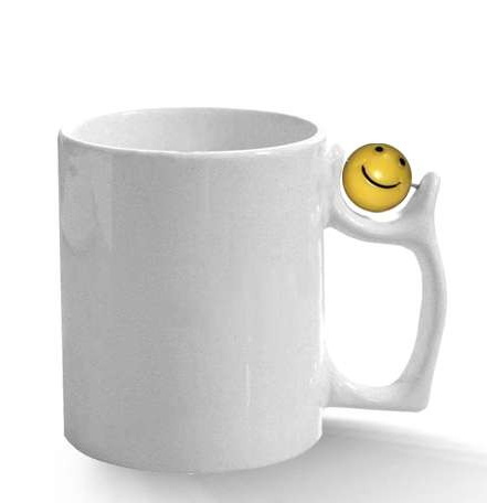 Sublimation mug with a smiley ball on handle