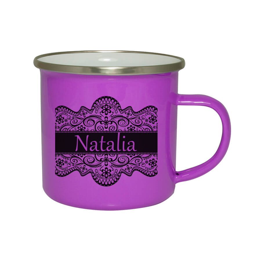 Enamel steel mug for sublimation - purple with a silver rim