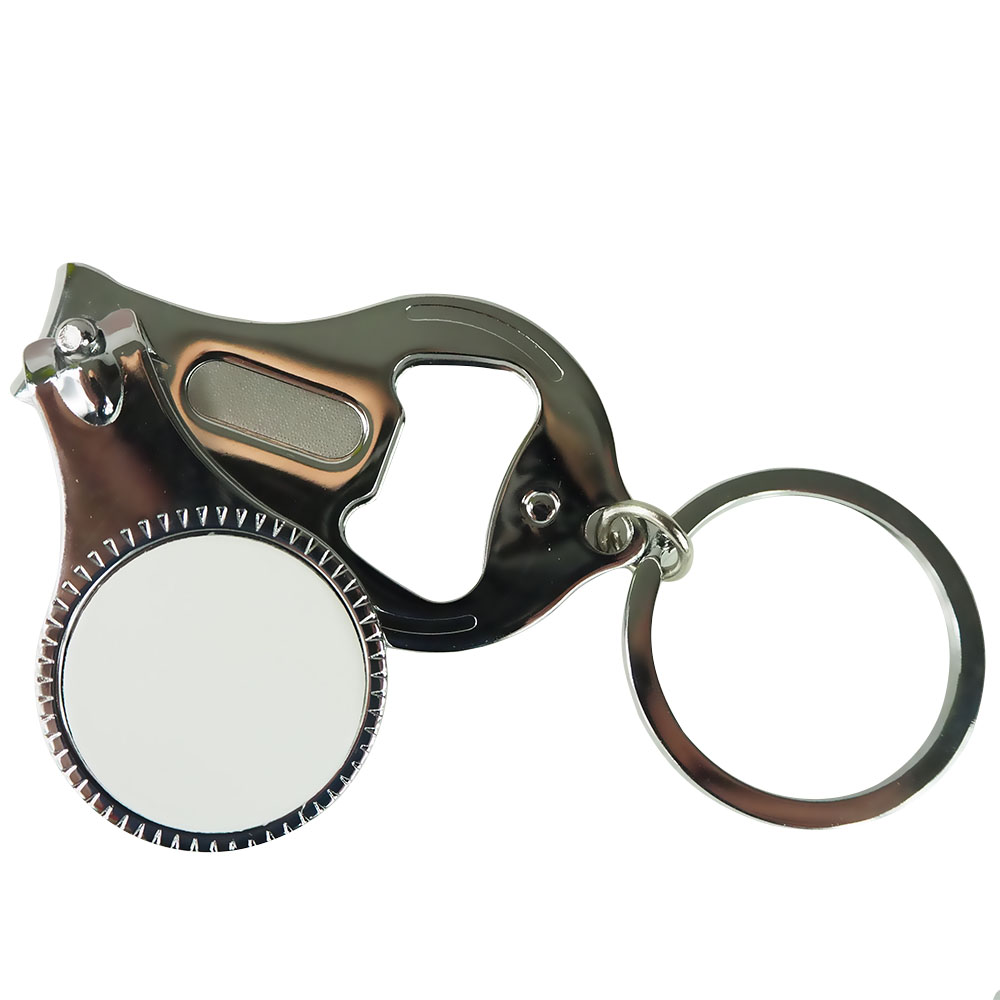 Nail-cutter and bottle-opener metal keychain for sublimation