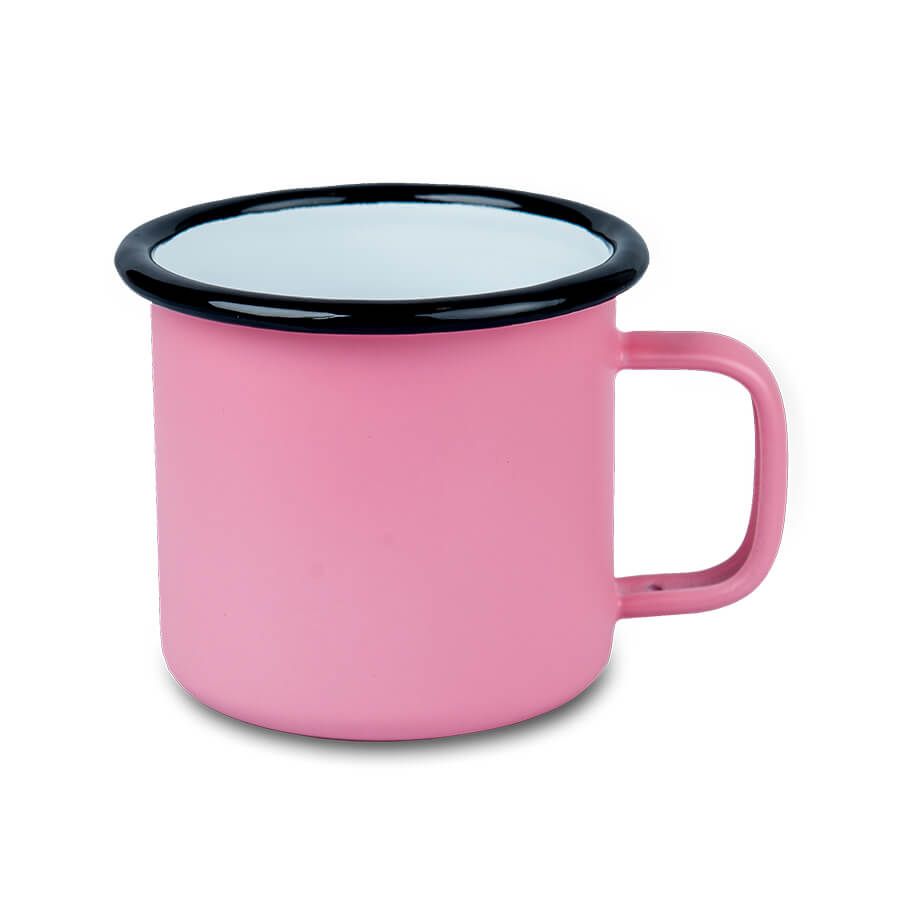 Enamel steel mug for sublimation - pink with a black rim