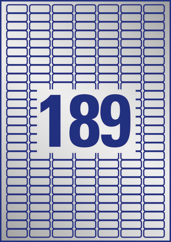 Samoprzylepne etykiety znamionowe foliowe poliestrowe do drukarek laserowych monochromatycznych - 189 etykiet na arkuszu