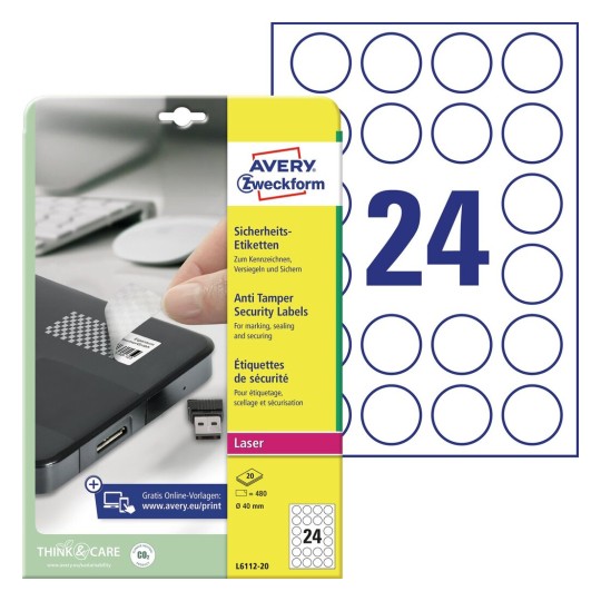Self-adhesive durable labels polyester film for laser printers and copiers - 24 labels per sheet