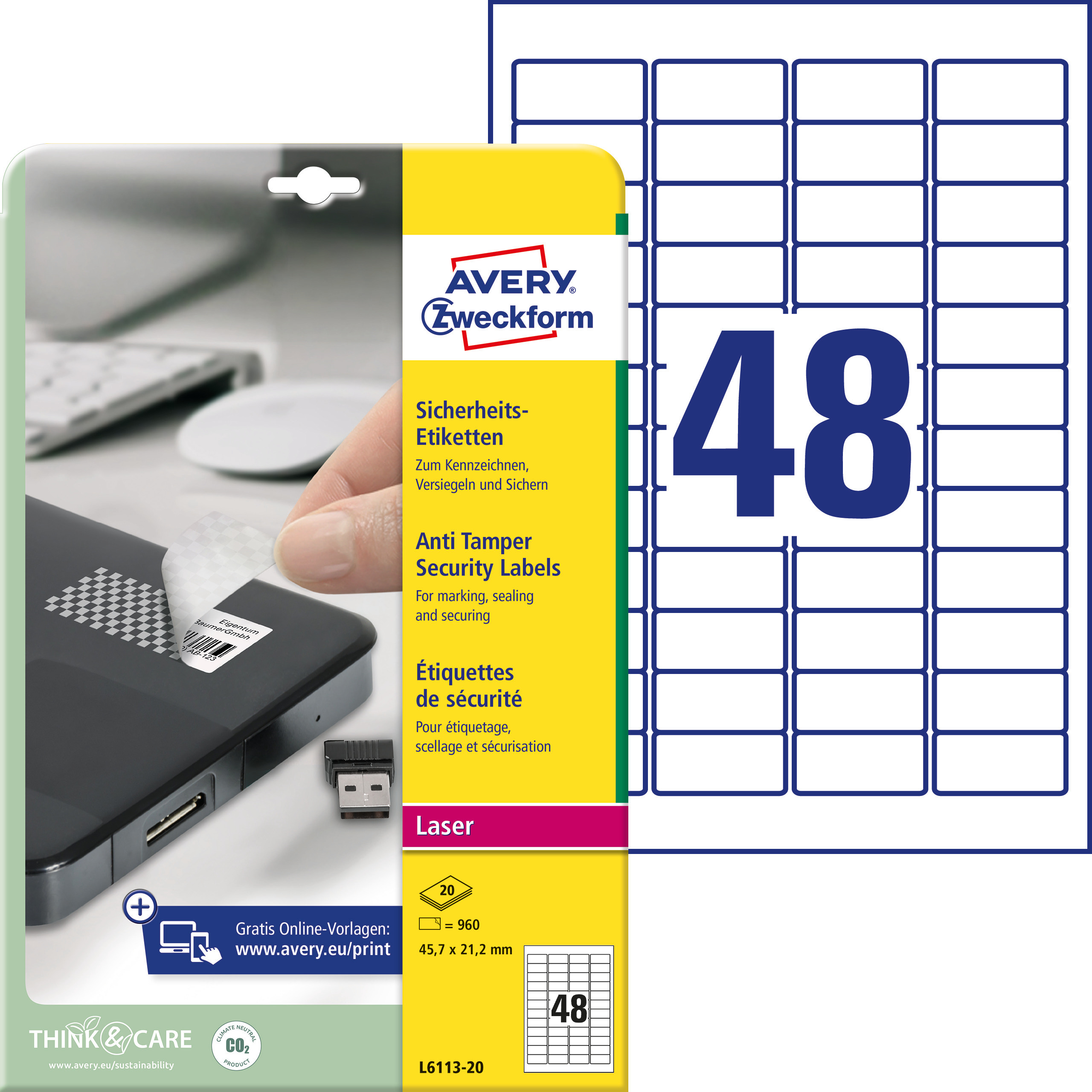 Self-adhesive durable labels polyester film for laser printers and copiers - 48 labels per sheet
