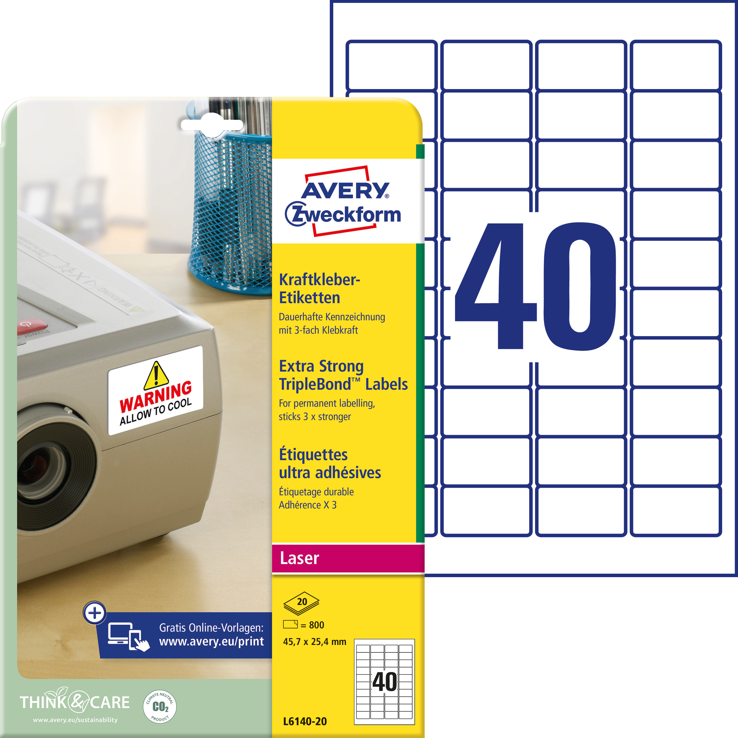 Samoprzylepne etykiety Triple Bond foliowe poliestrowe do drukarek laserowych - 40 etykiet na arkuszu