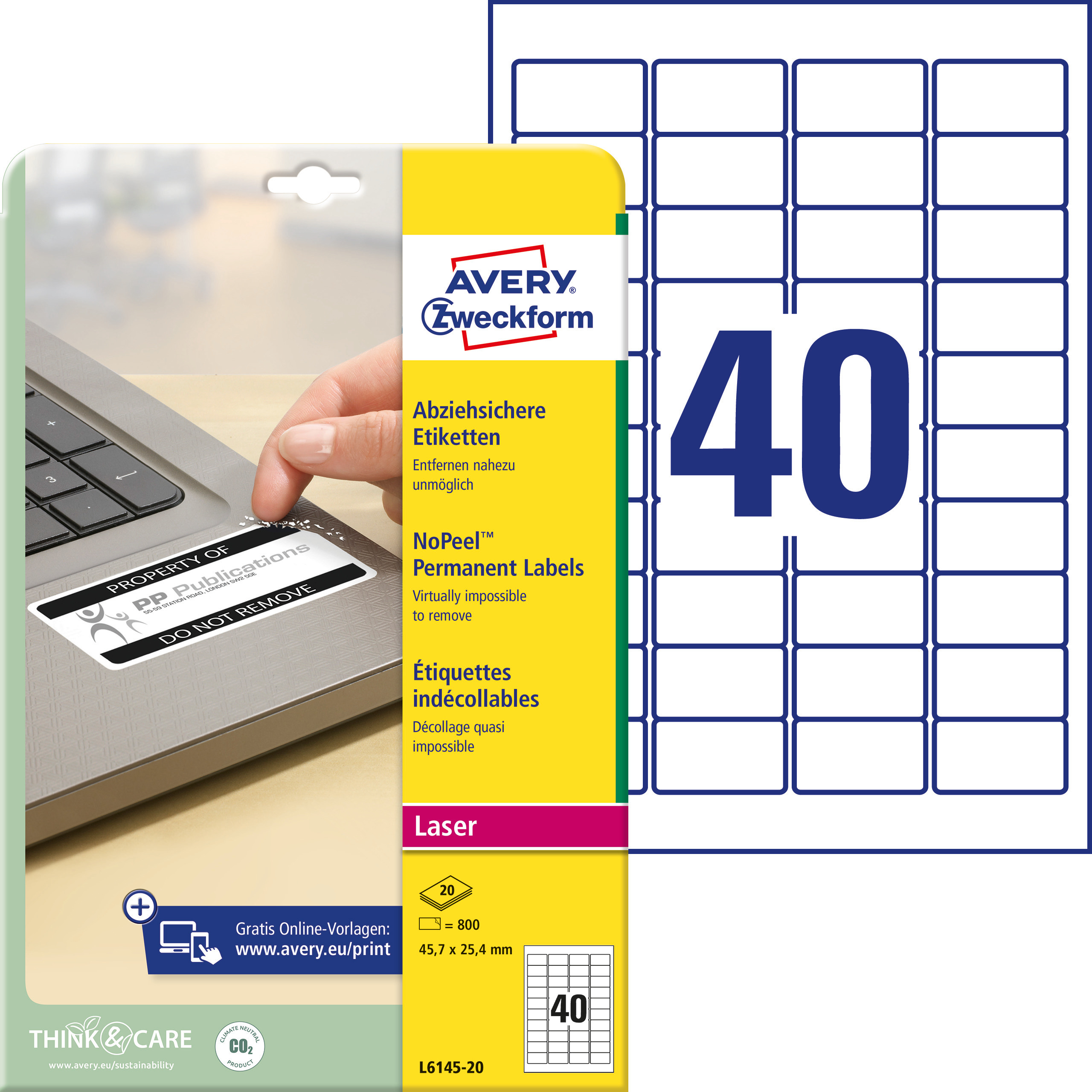 Samoprzylepne etykiety Nopeel foliowe akrylowe do drukarek laserowych monochromatycznych - 40 etykiet na arkuszu