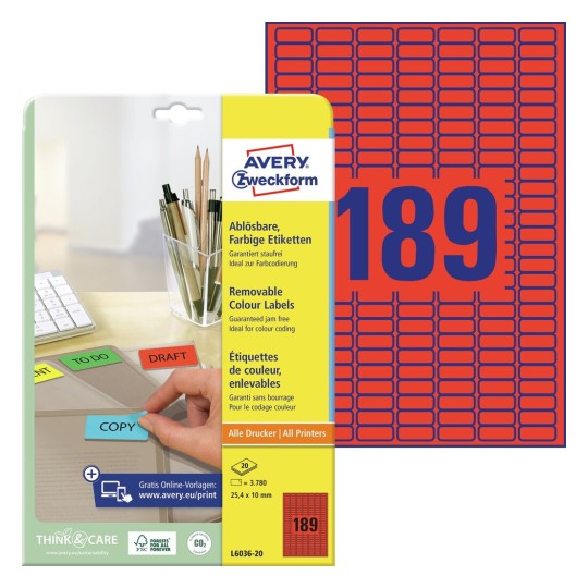 Samoprzylepne usuwalne etykiety papierowe kolorowe do wszystkich rodzajów drukarek - 189 etykiet na arkuszu