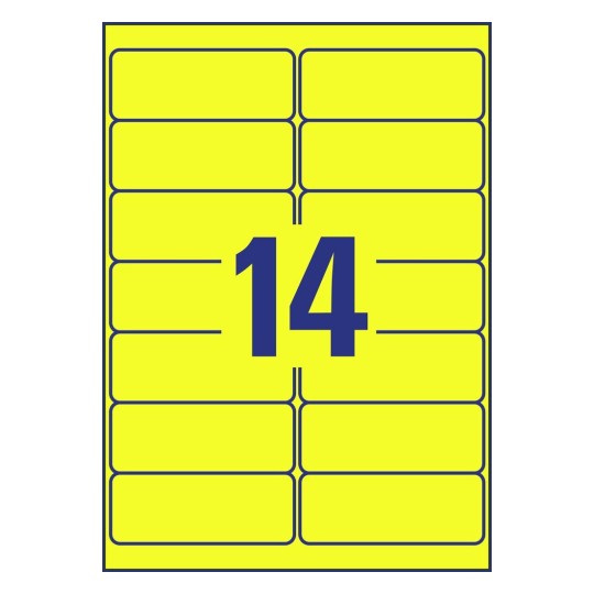 Self-adhesive removable neon paper labels for laser printers and copiers - 14 labels per sheet