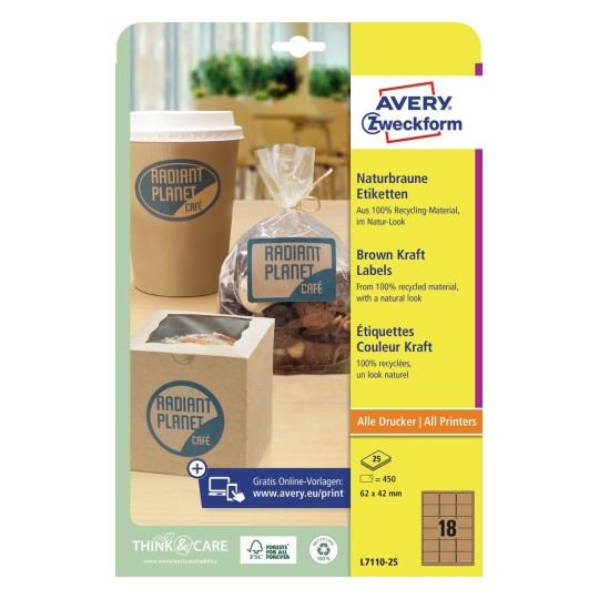 Self-adhesive recycling paper labels for all types of printers - 12 labels per sheet