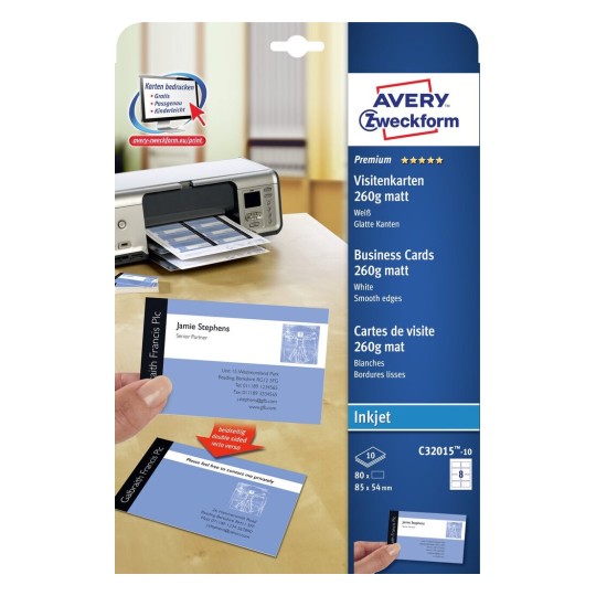 Dwustronny papier wizytówkowy A4 (260 g) do drukarek atramentowych - 8 etykiet na arkuszu