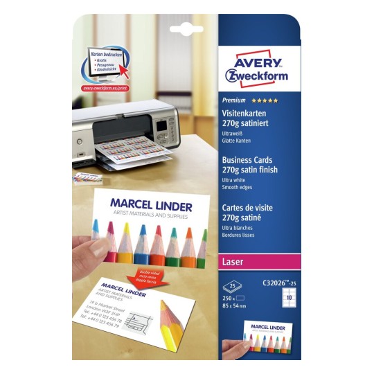 Dwustronny papier wizytówkowy A4 (270 g) do drukarek laserowych i kopiarek  - 10 etykiet na arkuszu