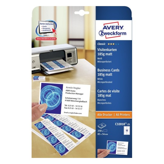 Double-sided A4 business card paper (185 g) for all types of printers - 10 labels per sheet