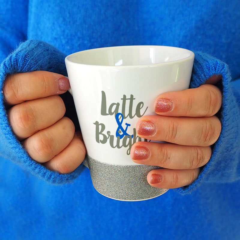 Latte mug for sublimation with glitter stripe