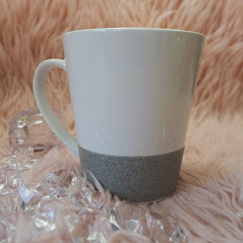 Latte mug for sublimation with glitter stripe