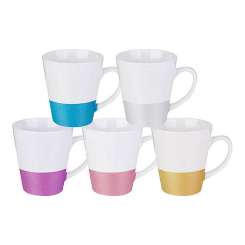 Latte mug for sublimation with glitter stripe