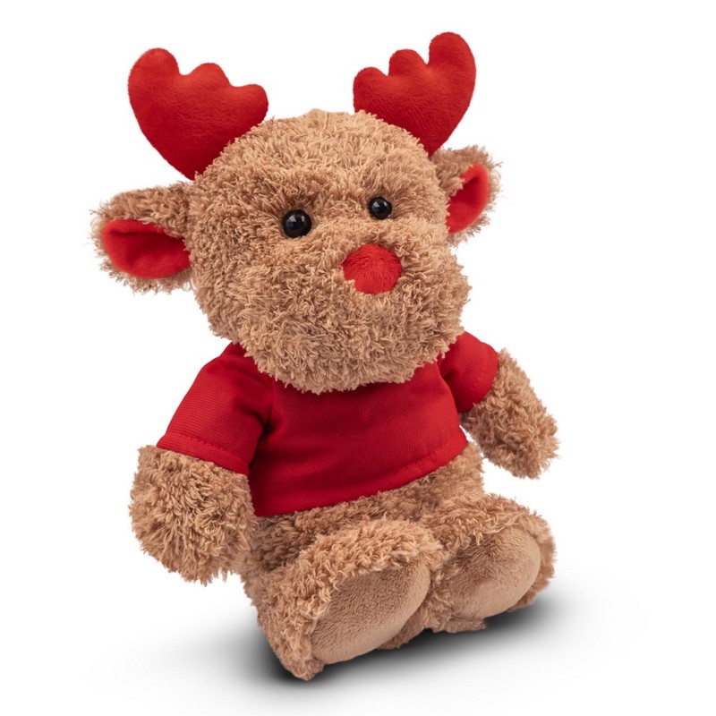 Brown teddy reindeer with a red T-shirt suitable for printing