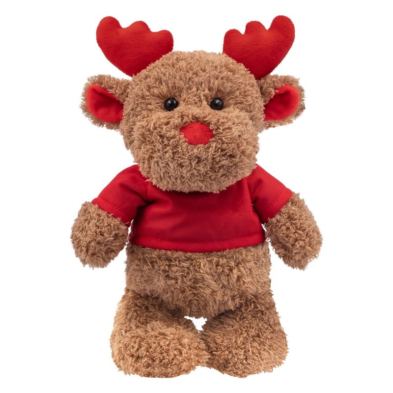 Brown teddy reindeer with a red T-shirt suitable for printing