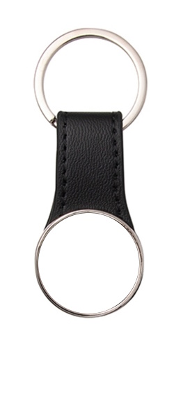 Eco leather keychain with a round, metal plate for sublimation - 12 pieces