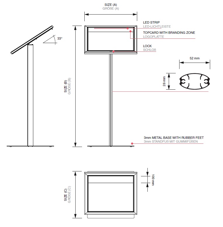 Zewnętrzny stojak na menu z podświetleniem LED i zamkiem na kluczyk (format 2 x A4)