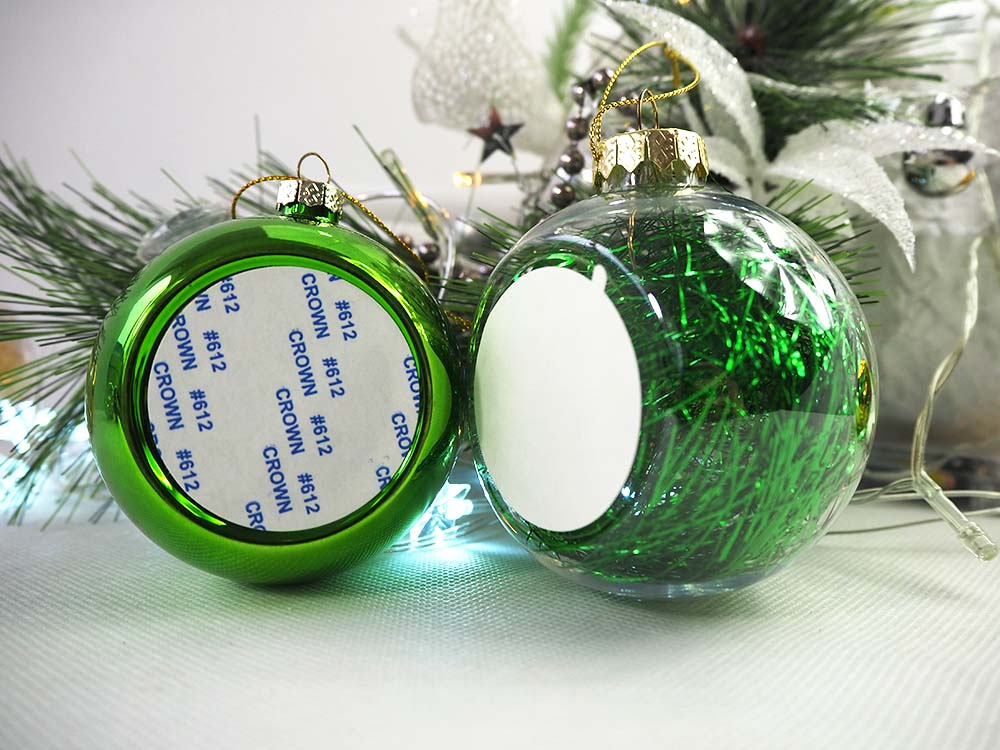 Transparent christmas bauble for sublimation - green threads inside