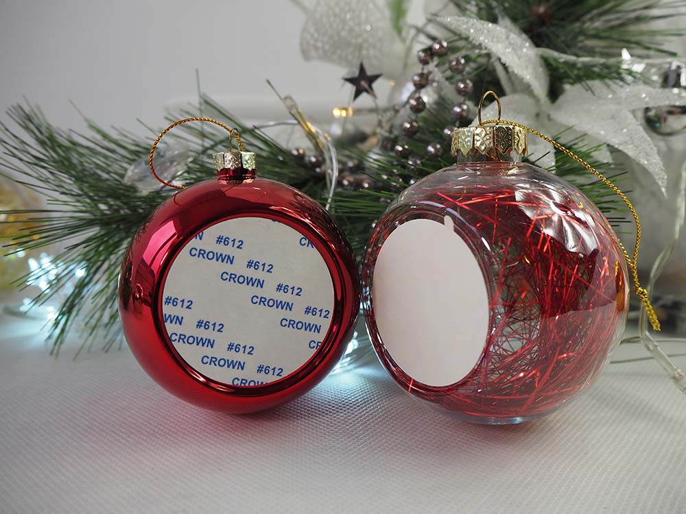 Transparent christmas bauble for sublimation - red threads inside