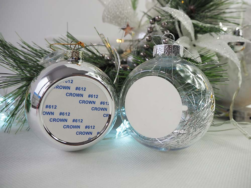 Transparent christmas bauble for sublimation - silver threads inside