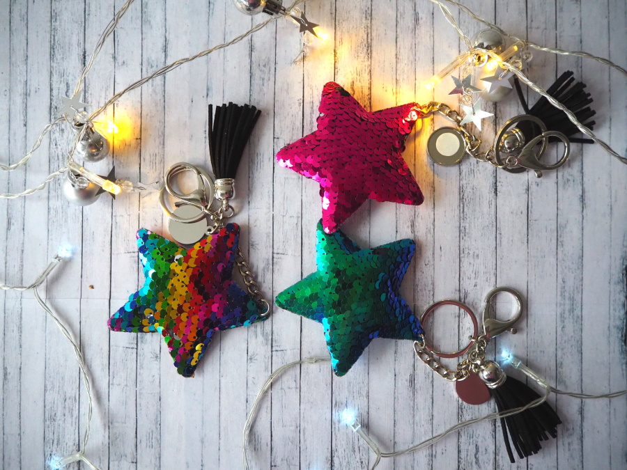 Sequin keychain with round plate for sublimation - star