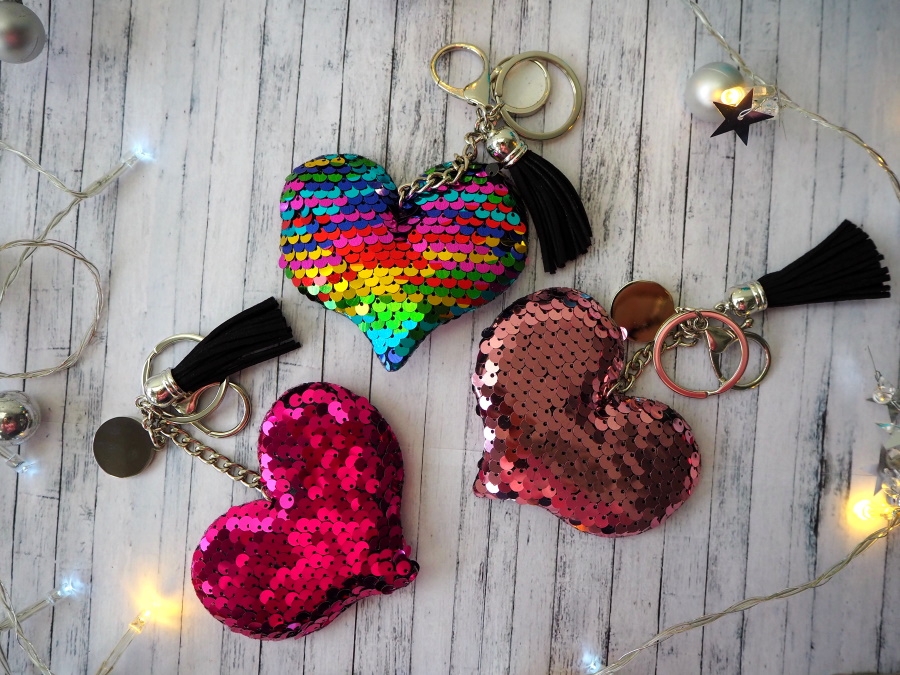 Sequin keychain with round plate for sublimation - heart