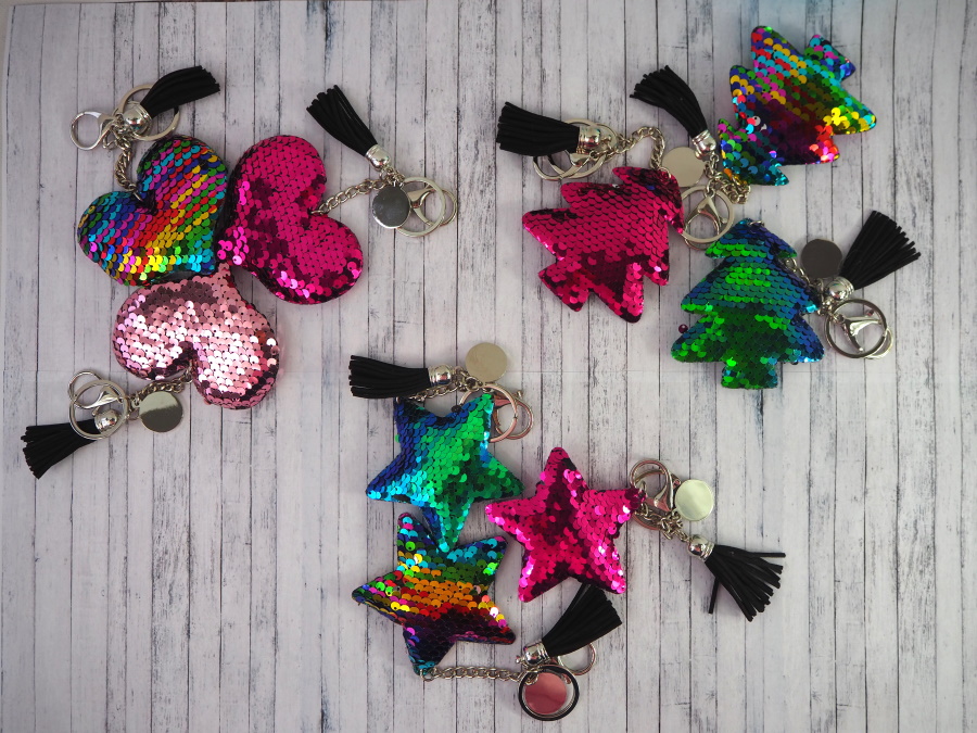 Sequin keychain with round plate for sublimation - heart