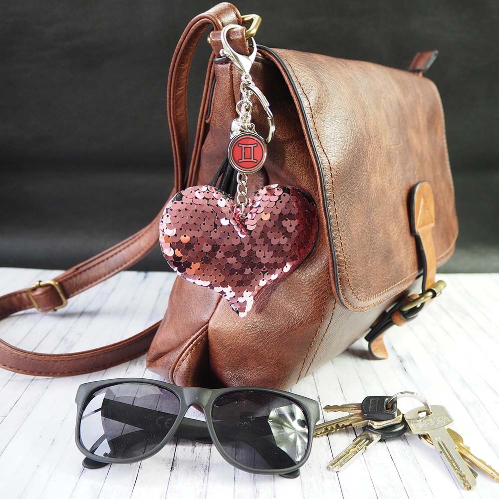 Sequin keychain with round plate for sublimation - heart