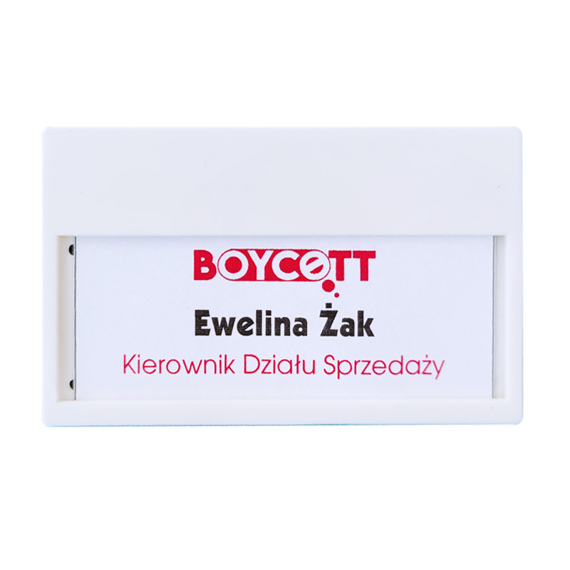 Identyfikator z okienkiem ;  zapięcie - agrafka 